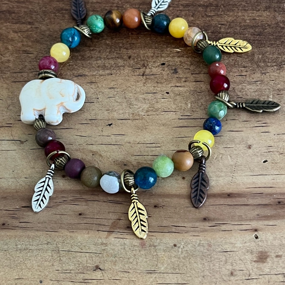 Multicolor Beaded Elephant Charm Bracelet